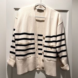 Thick striped cream/navy cardigan from Zara, size S